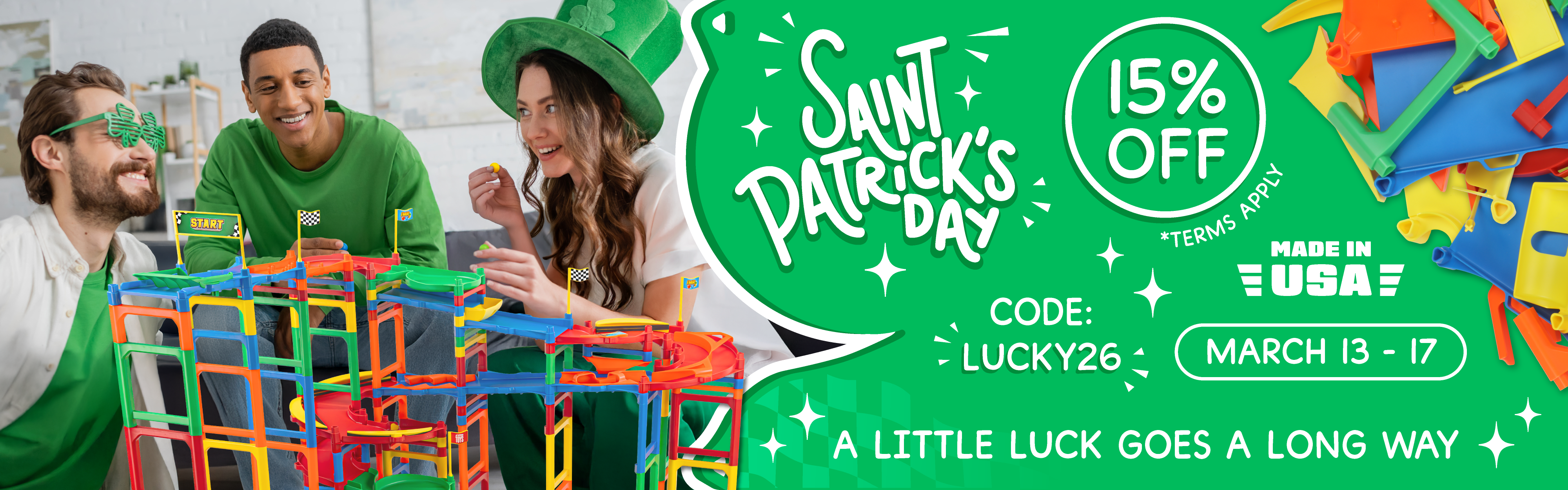 Atwood toys st patrick's day 2026 use code Lucky26 for 15 percent off anything not already on sale good til march 17th midnight pst