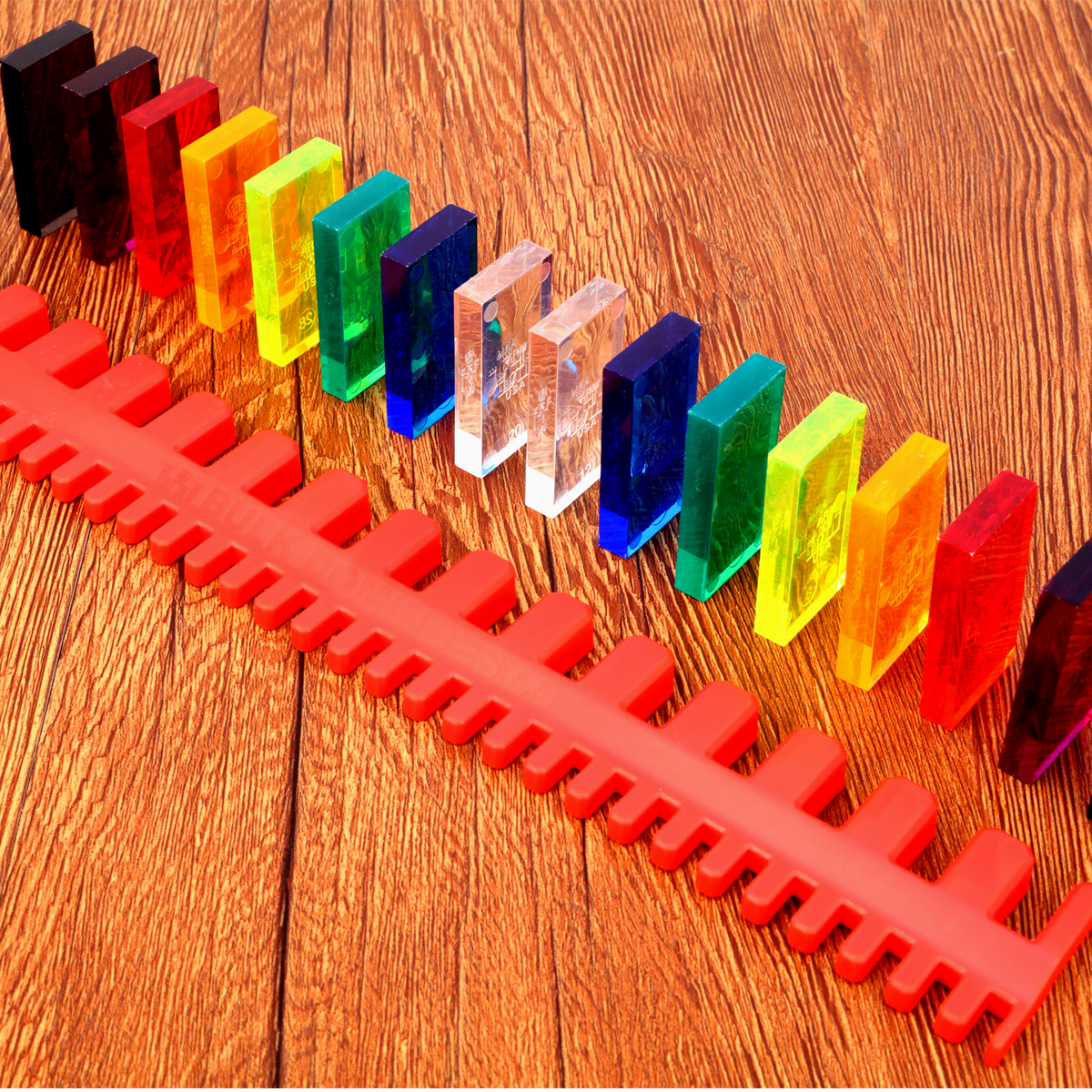 Domino Template red with clear assorted dominoes