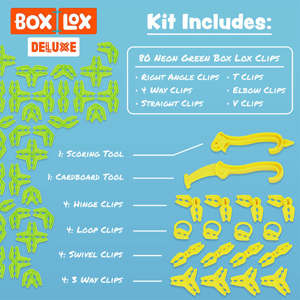 Box Lox kit includes 80 regular Neon Green pieces with 18 deluxe gold pieces