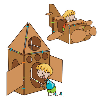 Box lox kit neon green clips and cardboard sheets jetpack airplanes